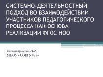 текст выступления и презентация по теме CИСТЕМНО-ДЕЯТЕЛЬНОСТНЫЙ ПОДХОД ВО ВЗАИМОДЕЙСТВИИ УЧАСТНИКОВ ПЕДАГОГИЧЕСКОГО ПРОЦЕССА КАК ОСНОВА РЕАЛИЗАЦИИ ФГОС НОО статья по теме