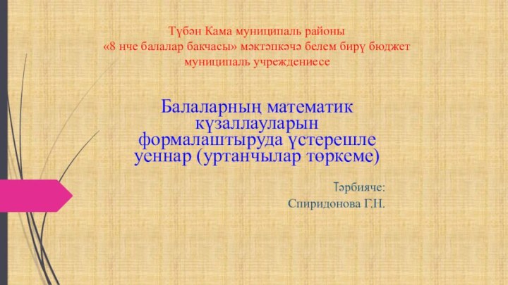 Түбəн Кама муниципаль районы  «8 нче балалар бакчасы» мәктәпкәчә белем бирү