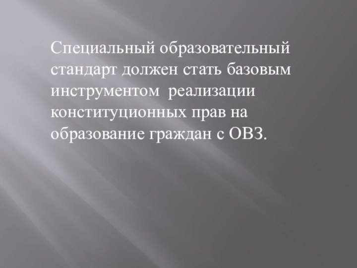 Специальный образовательный стандарт должен стать базовым инструментом реализации конституционных прав на образование граждан с ОВЗ.