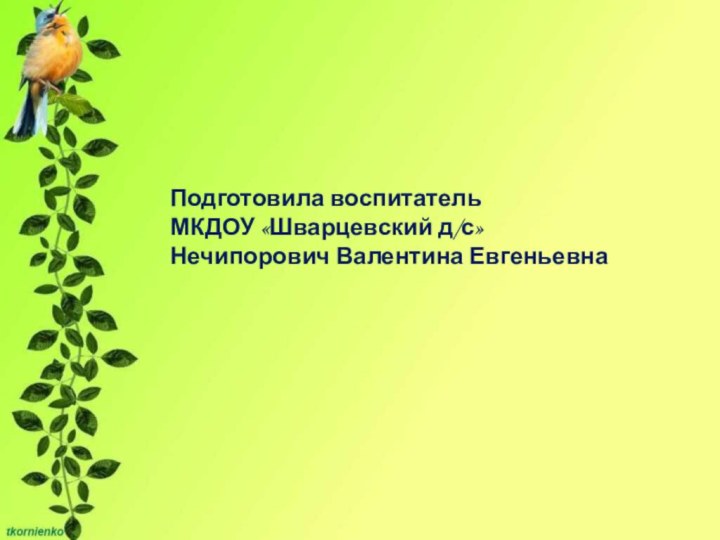 Подготовила воспитатель МКДОУ «Шварцевский д/с»Нечипорович Валентина Евгеньевна