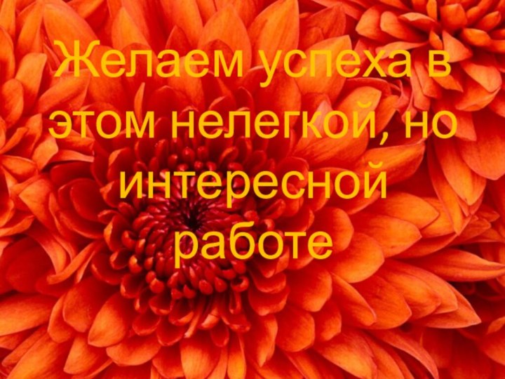 Желаем успеха в этом нелегкой, но интересной работе