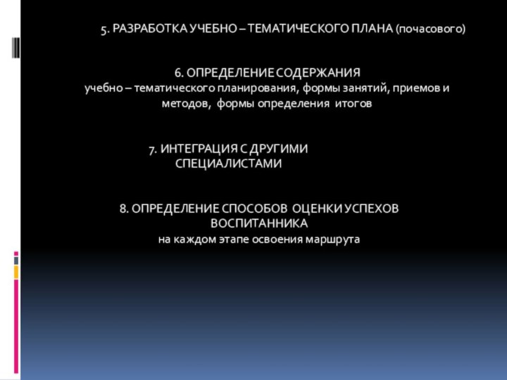 5. РАЗРАБОТКА УЧЕБНО – ТЕМАТИЧЕСКОГО ПЛАНА (почасового)6. ОПРЕДЕЛЕНИЕ СОДЕРЖАНИЯучебно – тематического планирования,