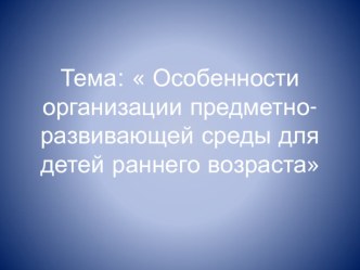 Презентация Особенности организации предметно-развивающей среды для детей раннего возраста презентация