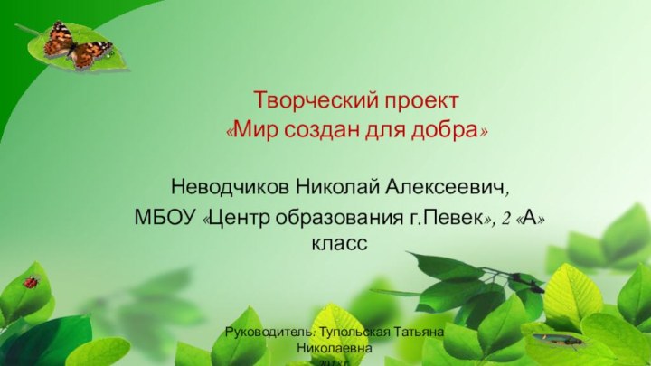 Неводчиков Николай Алексеевич,МБОУ «Центр образования г.Певек», 2 «А» класс Творческий проект «Мир