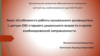 Выступление на региональном семинаре Особенности работы музыкального руководителя с детьми с ОВЗ старшего дошкольного возраста в группе комбинированной направленности 27.02.2018 презентация