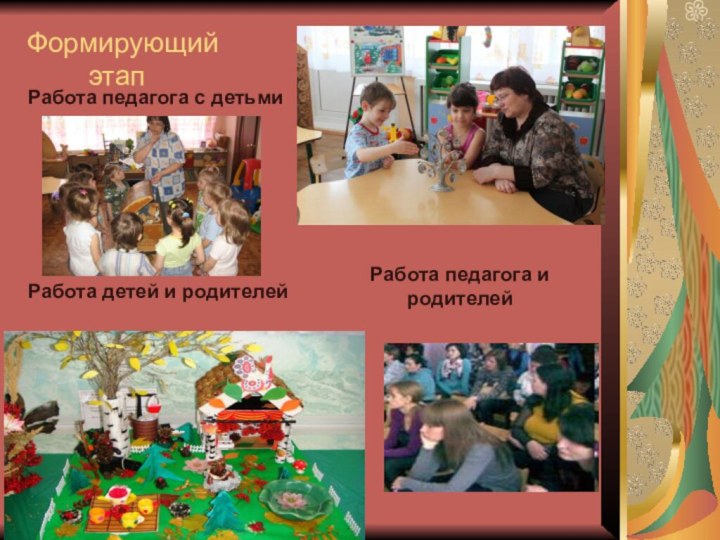 Работа педагога с детьмиРабота детей и родителейРабота педагога и родителейФормирующий     этап