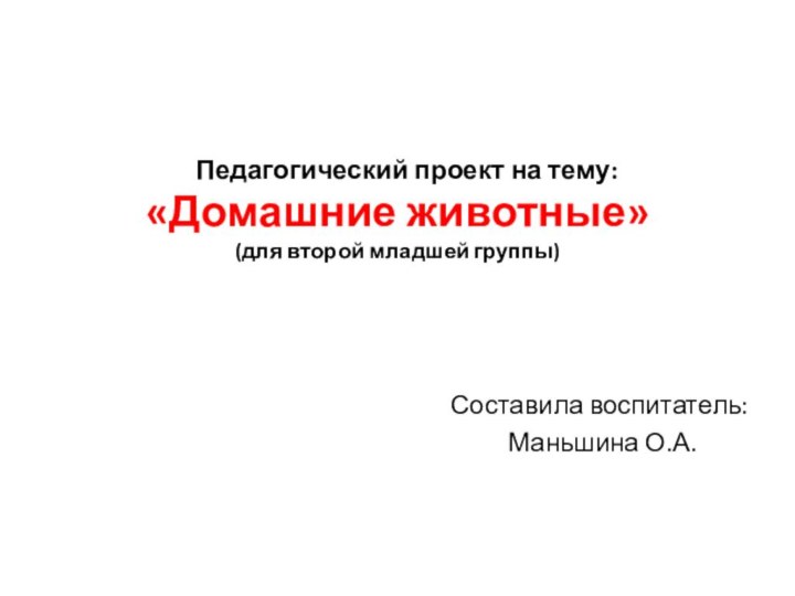 Педагогический проект на тему: «Домашние