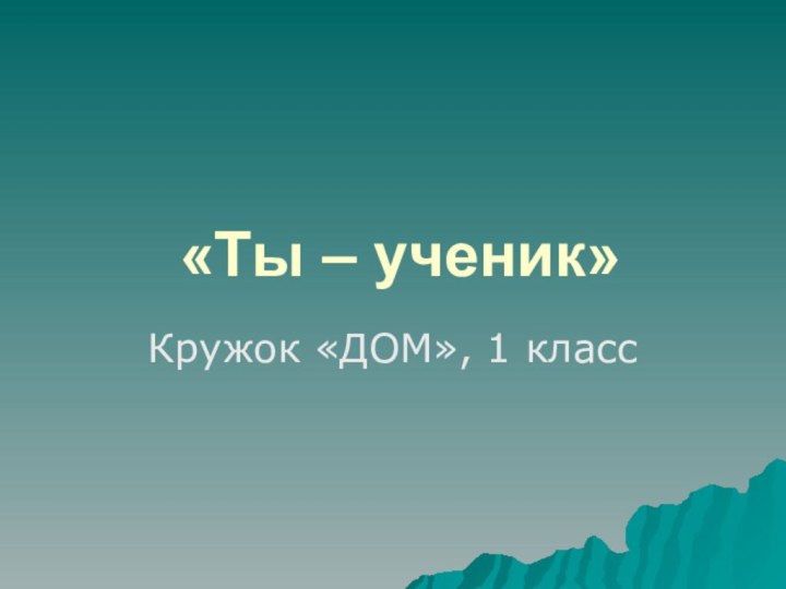 «Ты – ученик»Кружок «ДОМ», 1 класс