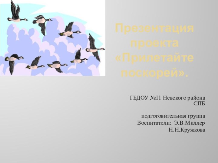 Презентация проекта «Прилетайте поскорей». ГБДОУ №11 Невского района СПБ