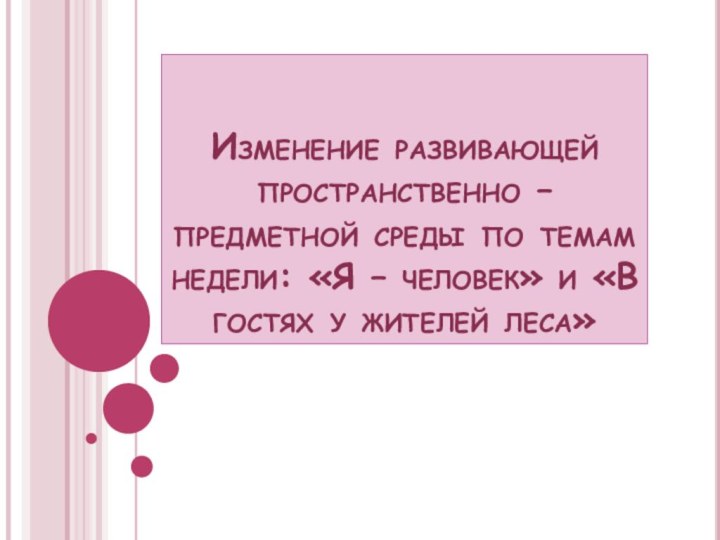 Изменение развивающей пространственно – предметной среды по темам недели: «Я – человек»