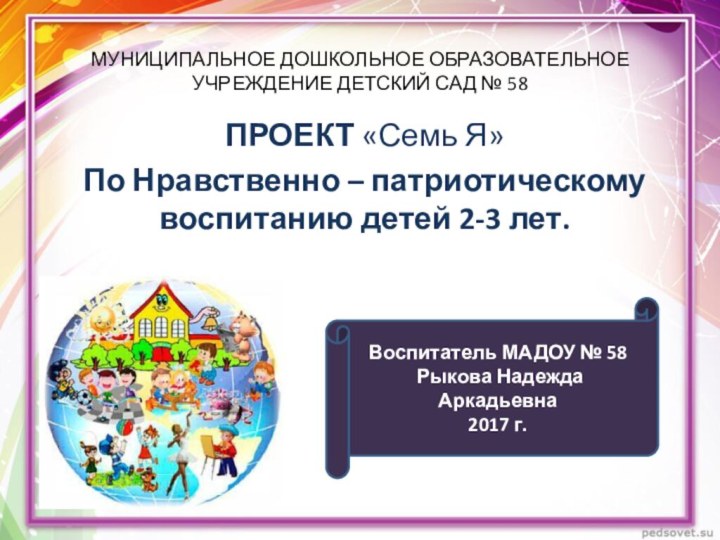 МУНИЦИПАЛЬНОЕ ДОШКОЛЬНОЕ ОБРАЗОВАТЕЛЬНОЕ УЧРЕЖДЕНИЕ ДЕТСКИЙ САД № 58ПРОЕКТ «Семь Я» По Нравственно