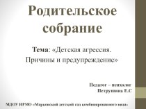 Родительское собрание Агрессия. Причины и профилактика презентация к уроку (средняя группа) по теме