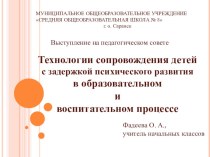 Технологии сопровождения детей с задержкой психического развития в образовательном и воспитательном процессе статья