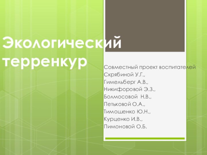 Экологический терренкурСовместный проект воспитателей Скрябиной У.Г., Гимельберг А.В., Никифоровой Э.З., Болмосовой Н.В.,Петьковой