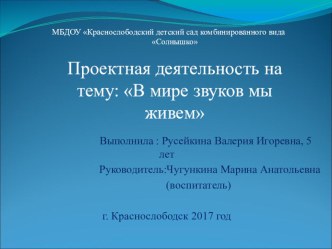 Проект В мире звуков мы живем проект (средняя группа) по теме