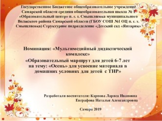 Образовательный маршрут для детей 6-7 лет : Осень для усвоение материала в домашних условиях для детей с ТНР учебно-методический материал (подготовительная группа)