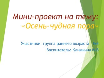 Презентация проекта Осень - чудная пора презентация к уроку по аппликации, лепке (младшая группа)