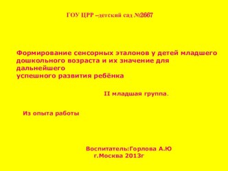 Формирование сенсорных эталонов у детей младшего дошкольного возраста и их значение для дальнейшего успешного развития ребёнка презентация к занятию (младшая группа)