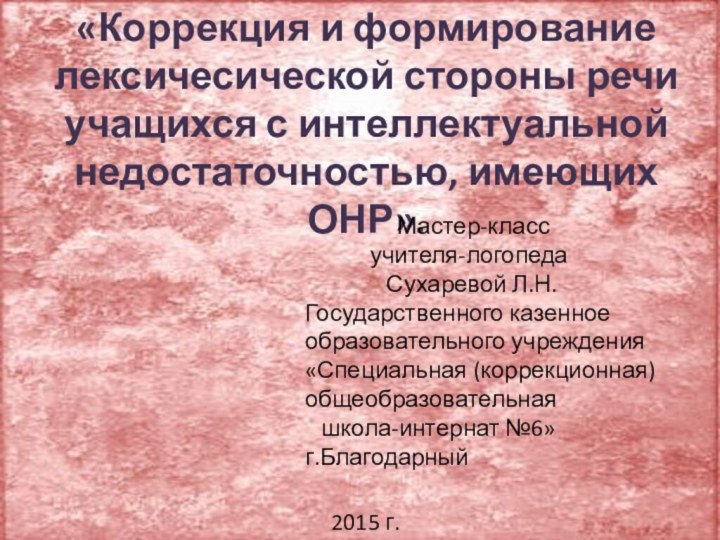 «Коррекция и формирование лексичесической стороны речи учащихся с интеллектуальной недостаточностью, имеющих ОНР».