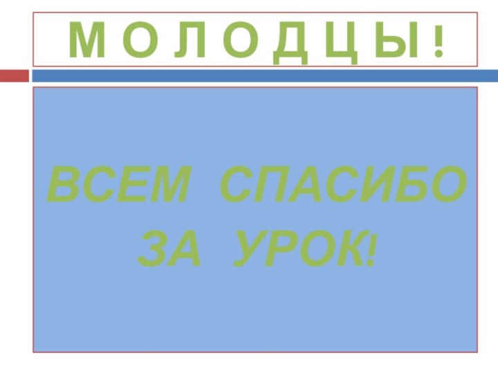 М О Л О Д Ц Ы !ВСЕМ СПАСИБО ЗА УРОК!