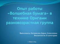 Опыт работы Волшебная бумага в технике оригами для детей разновозрастной группы презентация к уроку по конструированию, ручному труду (старшая, подготовительная группа)