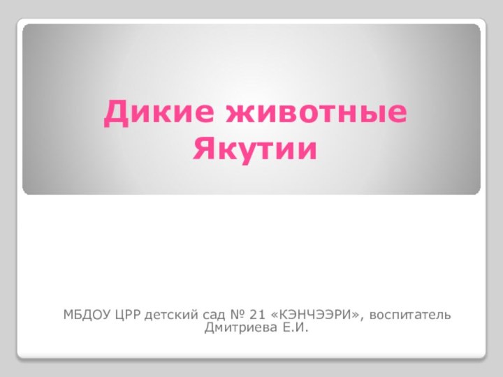 Дикие животные Якутии МБДОУ ЦРР детский сад № 21 «КЭНЧЭЭРИ», воспитатель Дмитриева Е.И.