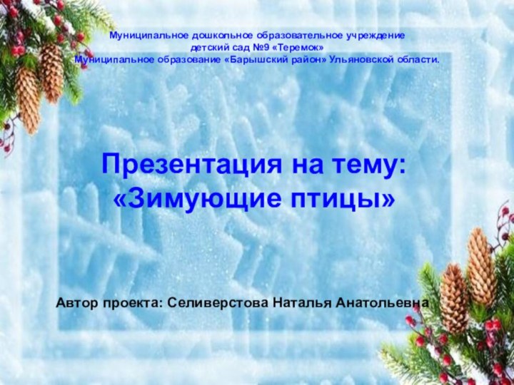 Муниципальное дошкольное образовательное учреждение детский сад №9 «Теремок» Муниципальное образование «Барышский район»