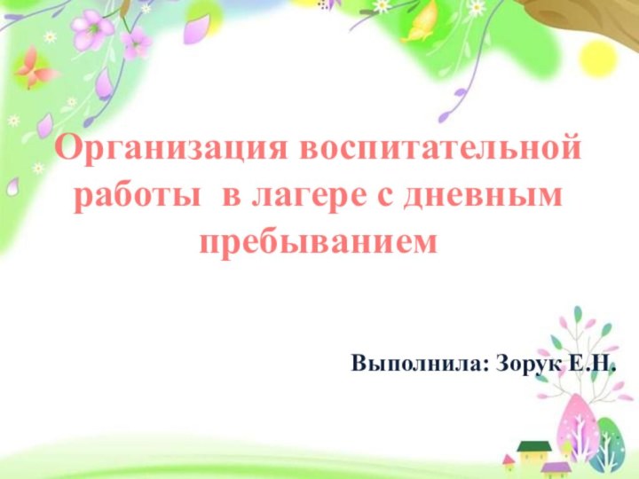 Организация воспитательной работы в лагере с дневным пребываниемВыполнила: Зорук Е.Н.