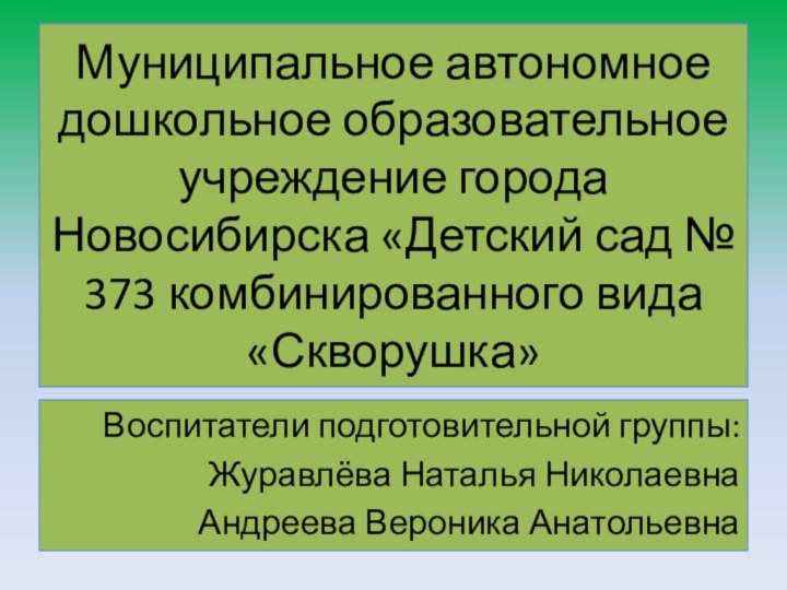 Муниципальное автономное дошкольное образовательное учреждение города Новосибирска «Детский сад № 373 комбинированного