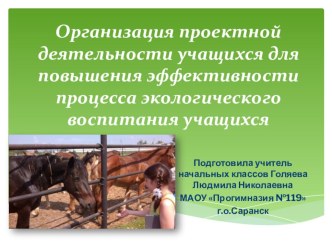 ОРГАНИЗАЦИЯ ПРОЕКТНОЙ ДЕЯТЕЛЬНОСТИ УЧАЩИХСЯ ДЛЯ ПОВЫШЕНИЯ ЭФФЕКТИВНОСТИ ПРОЦЕССА ЭКОЛОГИЧЕСКОГО ВОСПИТАНИЯ методическая разработка
