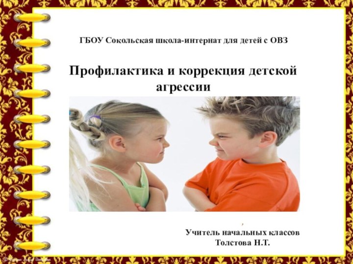 ГБОУ Сокольская школа-интернат для детей с ОВЗ  Профилактика и коррекция детской агрессии