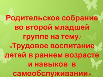 Трудовое воспитание детей в раннем возрасте и навыков в самообслуживании презентация к уроку (младшая группа)