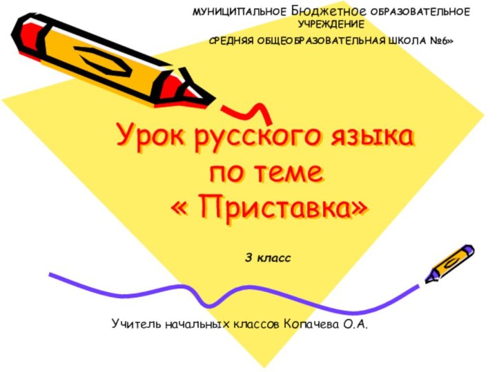 Урок русского языка по теме  « Приставка»3 классУчитель начальных классов Копачева