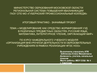 Моделирование как средство формирования УУД в различных предметных областях: Русский язык, Математика, Литературное чтение, Окружающий мир проект (4 класс)