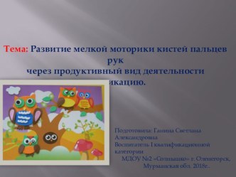 презентация:Развитие мелкой моторики кистей пальцев рук через продуктивный вид деятельности аппликацию презентация к уроку по аппликации, лепке (средняя группа)