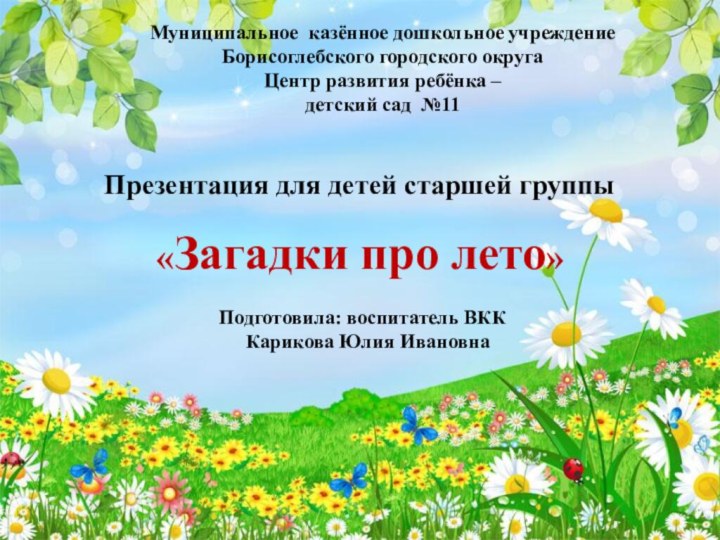 Муниципальное казённое дошкольное учреждение Борисоглебского городского округа Центр развития ребёнка –