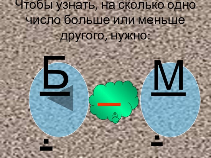 Чтобы узнать, на сколько одно число больше или меньше другого, нужно:Б.М.–