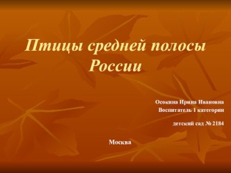 Презентация Птицы средней полосы России презентация к уроку по окружающему миру (старшая группа)