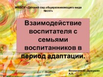 Взаимодействие воспитателя с семьями воспитанников в период адаптации презентация к уроку (средняя группа)