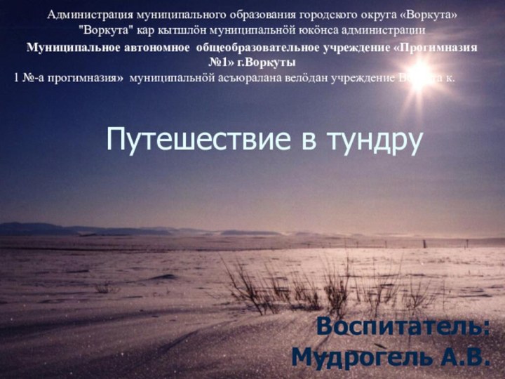 Путешествие в тундруВоспитатель:Мудрогель А.В.Администрация муниципального образования городского округа «Воркута»