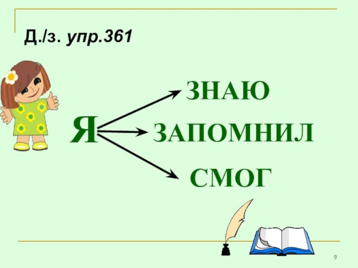 Д./з. упр.361ЗНАЮЗАПОМНИЛСМОГЯ