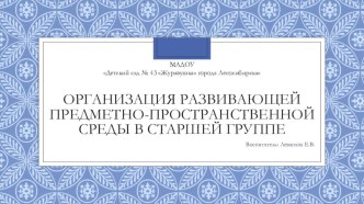Презентация развивающей предметно-пространственной среды в старшей группе презентация к уроку (старшая группа)