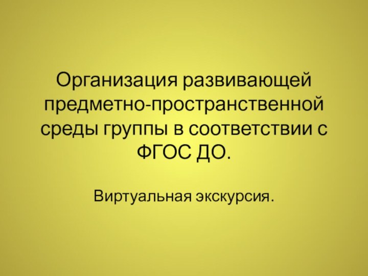 Организация развивающей предметно-пространственной среды группы в соответствии с ФГОС ДО. Виртуальная экскурсия.