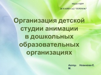 Организация детской студии анимации в дошкольных образовательных организациях электронный образовательный ресурс