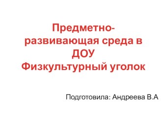 РППС в ДОУ. Физкультурный уголок. презентация по физкультуре