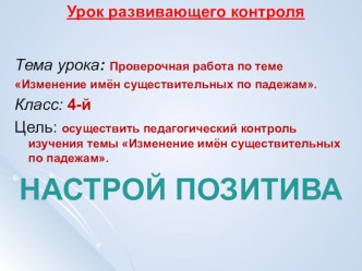 урок развивающего и обучающего контроля по теме: Изменение имён существительных по падежам методическая разработка по русскому языку