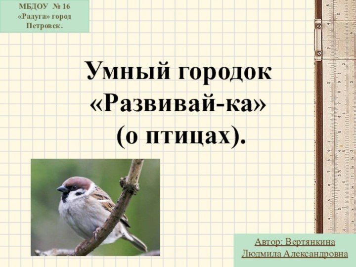 Умный городок  «Развивай-ка»  (о птицах).Автор: Вертянкина Людмила АлександровнаМБДОУ № 16 «Радуга» город Петровск.