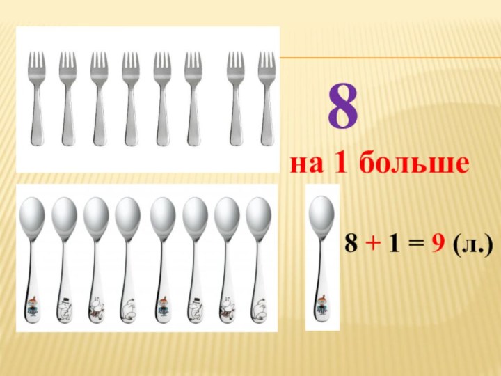 8на 1 больше8 + 1 = 9 (л.)