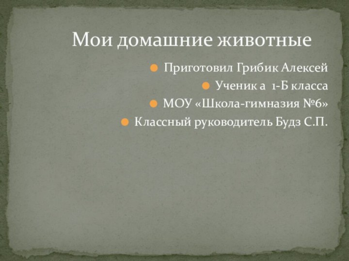 Приготовил Грибик АлексейУченик а 1-Б классаМОУ «Школа-гимназия №6»Классный руководитель Будз С.П.