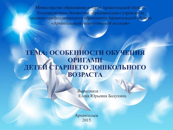 Министерство образования и науки Архангельской области Государственное бюджетное образовательное учреждение среднего профессионального